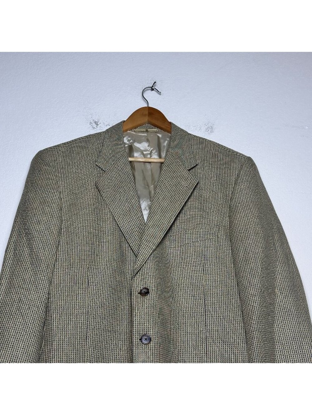 Joseph Abboud Saks Fifth Men 42L Silk Blazer Coat Jacket Beige Wool Union Made